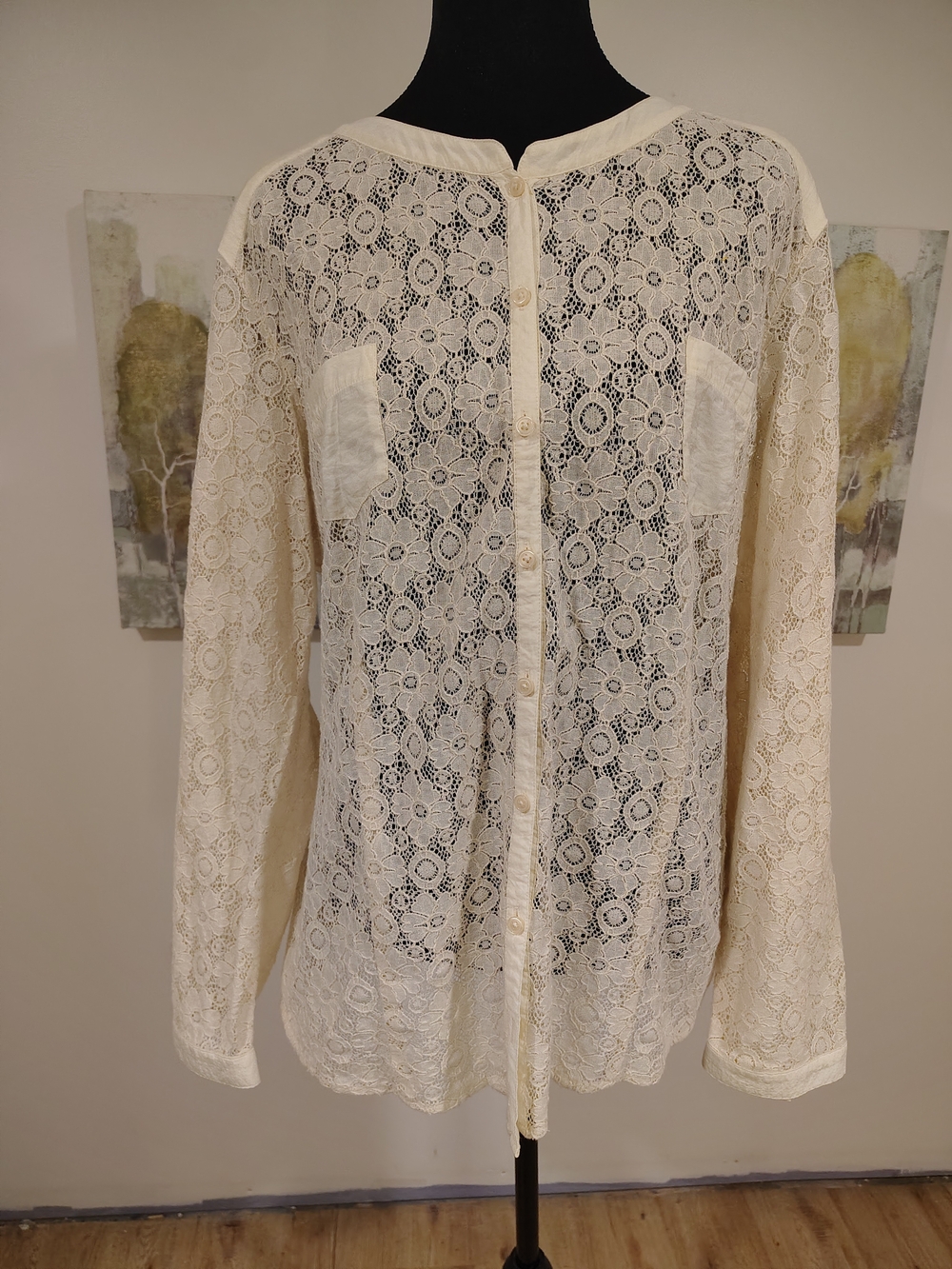 Van Heusen Cream Lace Button-Down Shirt